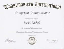 Toastmaster certificate